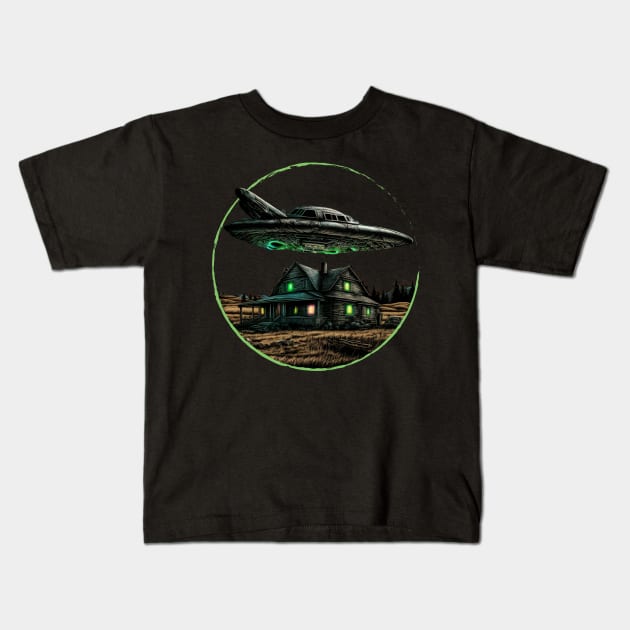 UFO Flying Saucer Alien Abduction Kids T-Shirt by soulfulprintss8